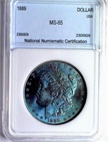 1889 Morgan Silver $ NNC MS-65 Bright Blue