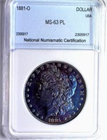 1881-O Morgan Silver $GUIDE $200 NNC MS-63 PL