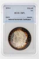 1878-S Morgan  $ NNC MS-66+ DMPL  AMAZING COLOR!