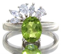 Genuine Peridot & White Topaz Ring