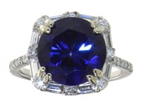 14kt Gold 6.91 ct Round Sapphire & Diamond Ring