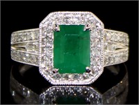 14K White Gold 2.13 ct Emerald and Diamond Ring