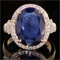 14kt Rose Gold Oval 9.61 ct Sapphire/Diamond Ring