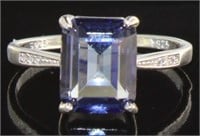 Emerald Cut Natural Blue Iolite Ring