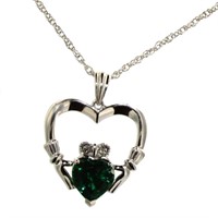 Emerald & Diamond Accent Claddagh Necklace