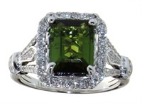 14kt Gold 2.61 ct Green Tourmaline & Diamond Ring