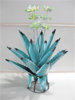 28" Tall Agave w/ Blooms Painted Metal Art