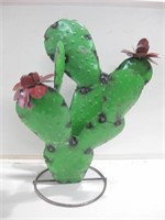 19" Tall Cactus w/ Blooms Painted Metal Art