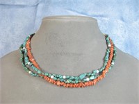 3-Strand SW Stone, Coral & Shell Bead Necklace
