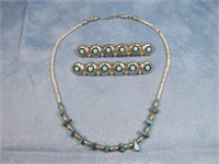 Vtg Navajo Choker Necklace & 2 Turq. Collar Pins