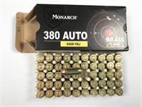 380 Auto, 50rd box, Monarch, 94gr, brass case