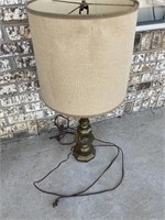 Wood and brass lamp