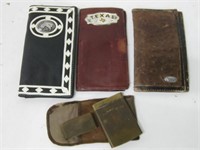 Three Leather Wallets & Vintage Brass Card Holder