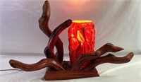 Unusual wood and glass lamp