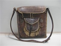 11.5"x 12" Vintage Hand Tooled Leather Bag