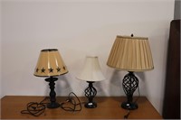 THREE TABLE LAMPS 26", 21", AND 19"