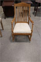 UPHOLSTERED ANTIQUE OAK ROCKING CHAIR