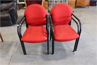 FOUR UPHOLSTERED RED ARM CHAIRS