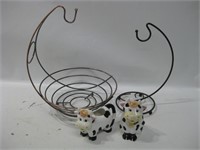 Ceramic Cows Sugar & Creamer & 2 Wire Hangers