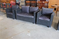 WICKER PATIO LOVE SEAT AND TWO ARM CHAIRS