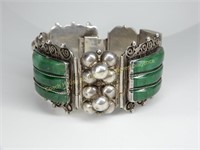 Sterling silver malachite bracelet, Bracelet en