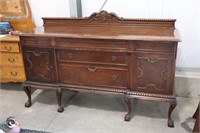 ANTIQUE CARVED CLAW FOOT SIDEBOARD