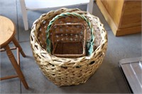 TWO WICKER BASKETS AND PLANTER 15"