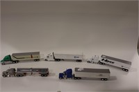 LOT OF FIVE DIE CAST TRACTOR TRAILERS 12"