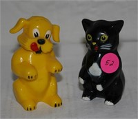 VTG SET OF PLASTIC HAPPY CAT AND DOG S/P SHAKERS