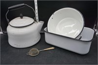 Porcelain Enameled Teapot & Kitchenware
