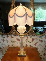 GLASS TABLE LAMP W/FRINGE SHADE