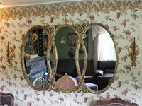 LARGE ORNATE MIRROR AND 2 CANDLE SCONCES