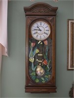 WOODEN WALL CLOCK WITH STAINED GLASS FRONT