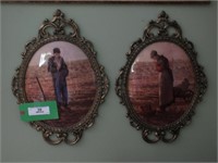 PAIR OF METAL FRAMED PRINTS WITH OVEAL GLASS