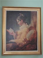 FRAMED PICTURE VICTORIAN WOMAN READING