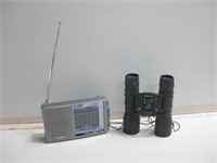 Coby Portable Radio & Tasco 16x32 Binoculars