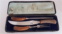SHEFFIELD HORN HANDLE CARVING SET IN CASE