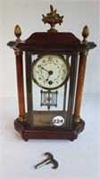 ANTIQUE MANTLE CLOCK WITH BEVELLED GLASS