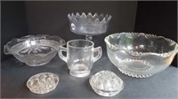 ANTIQUE PRESSED GLASS SPOONER + FROGS + BOWLS