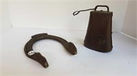 ANTIQUE HAND FORGED HORSESHOE + ANTIQUE COWBELL