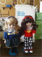 TWO MYD PORCELAIN DOLLS 12" TALL NIB