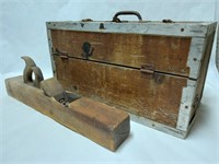 Vintage Wooden Toolbox w/ Wood Block Planes & More