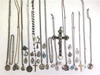Large Group of Religious Necklaces & Charms