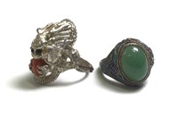 Beautiful Unique Vintage Ring Pair - Jade, Coral