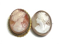 Fine Pair of Antique Shell Carved Cameo Pins