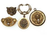 4 Antique Lion Head's Jewelry Group