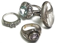 Group of  Vintage Sterling Rings w/ Gems