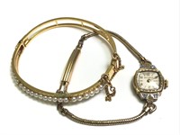 10k Gold Filled Watch w/ Diamonds & Bracelet