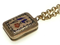 Very Nice Engraved & Enameled Antique Locket Chain