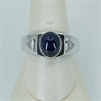 Gentlemen's 14kt white gold cabochon sapphire and